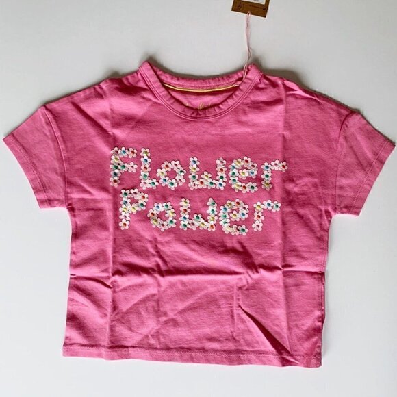 NWT Mini Boden Floral Power Applique Flutter Slogan T-shirt for Girls - Picture 1 of 8